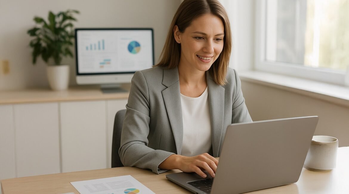 Professional woman analyzing hotel technology data on laptop – Integrations That Power the Modern Hotel Tech Ecosystem